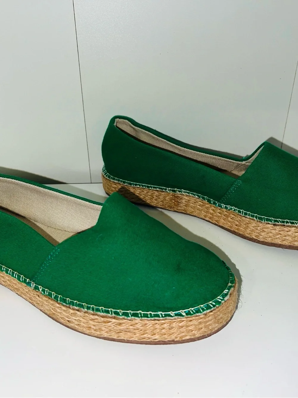 ANDREA Emerald Green Canvas Espadrille Platform Slip-Ons